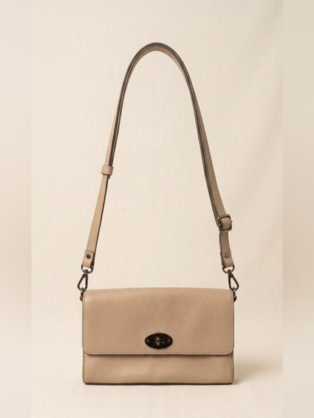 DANIER tan nude beige neutral minimalist pebbled structured leather crossbody